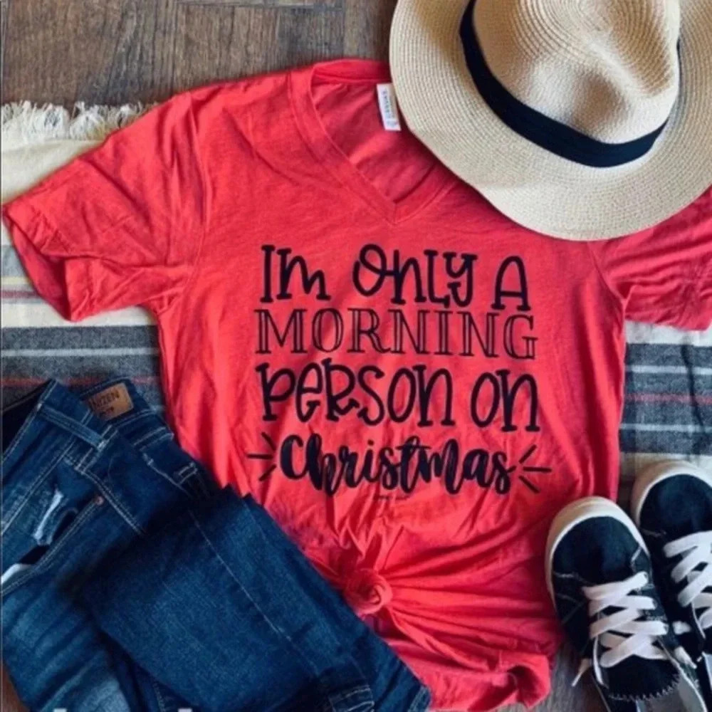 NWT bella canvas Boutique graphic tee Morning person on Christmas cotton blend